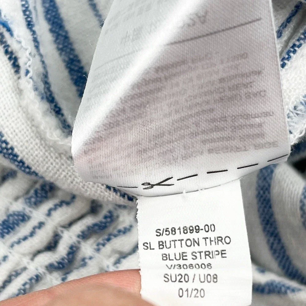 Old Navy Linen Cropped Jumpsuit Smocked Back Blue Stripe Boho Lagenlook - Picture 16 of 16